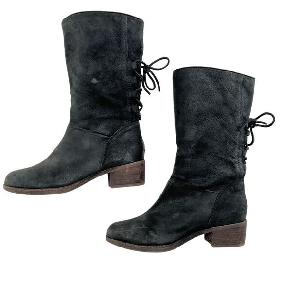 Ugg Australia Mid Calf Black Cary Nubuck Pull On Boots Size 7 - Picture 4 of 11